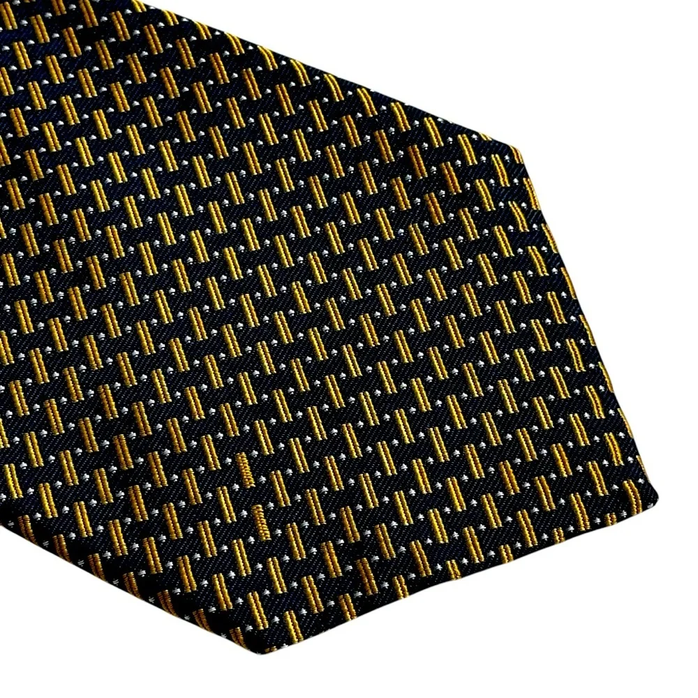 Lauren Ralph Lauren luxury 100% silk navy and gold patterned tie - Picture 1 of 11